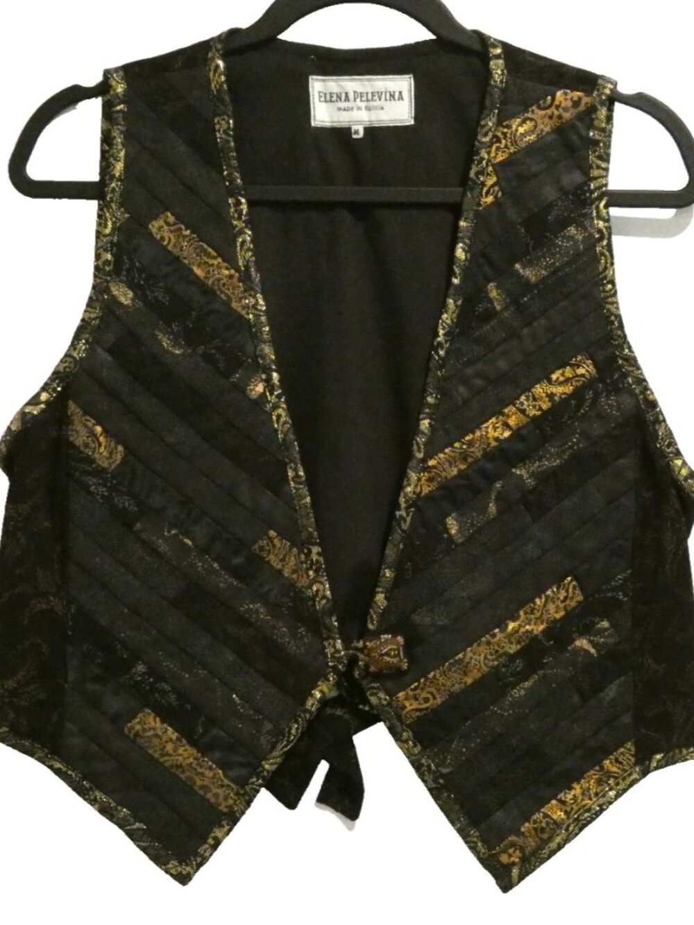 Vintage Elena Pelevina Multi Pattern Black Patch Cotton Silk Vest Size M